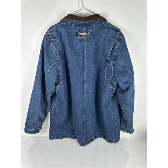 Vtg Denim Heavy Flannel Lined River Edge Women Sz XL Barn Jacket Corduroy Collar - Picture 3 of 7